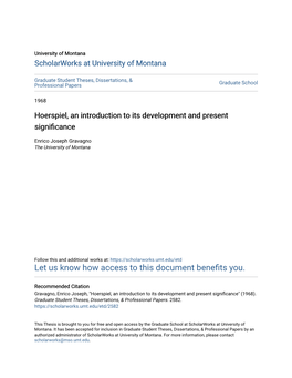 Hoerspiel, an Introduction to Its Development and Present Significance