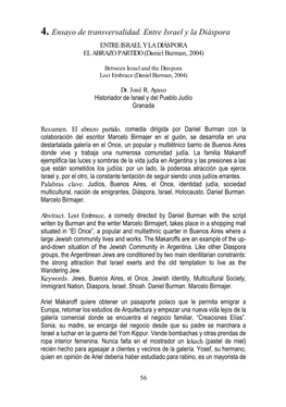 4. Ensayo De Transversalidad. Entre Israel Y La Diáspora ENTRE ISRAEL Y LA DIÁSPORA EL ABRAZO PARTIDO (Daniel Burman, 2004)