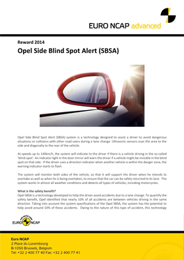 Opel Side Blind Spot Alert (SBSA)
