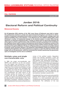 Jordan 2016: Electoral Reform and Political Continuity