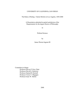 Charter Reform in Los Angeles, 1850-2008 A
