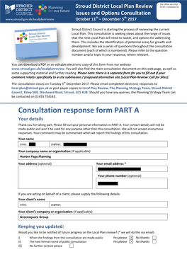 Consultation Response Form PART a Your Details Thank You for Taking Part