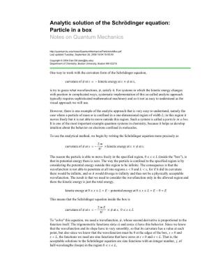 Analytic Solution of the Schrцdinger Equation: Particle in A