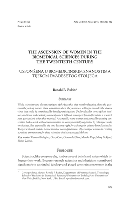 The Ascension of Women in the Biomedical Sciences During the Twentieth Century