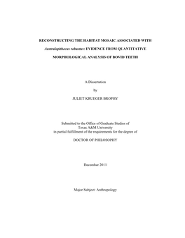 Reconstructing the Habitat Mosaic Associated with Australopithecus Robustus: Evidence