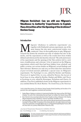 Obedience to Authority’ Experiments to Explain Mass Atrocities After the Opening of the Archives? Review Essay