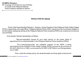 Coverage of Civil Service Law and Rules to Cadets of the Philippine National Police Academy; Request for Opinion X------X