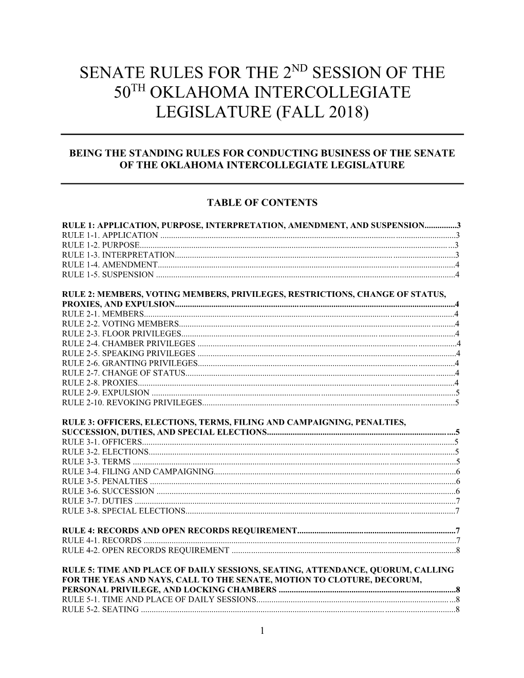 Senate Rules for the 2 Session of the 50 Oklahoma