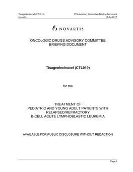 Oncologic Drugs Advisory Committee Briefing Document