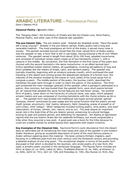 ARABIC LITERATURE – Postclassical Period Devin J Stewart, Ph.D
