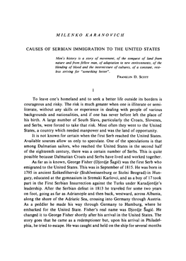 Milenko Karanov Ic H Causes of Serbian Immigration to the United