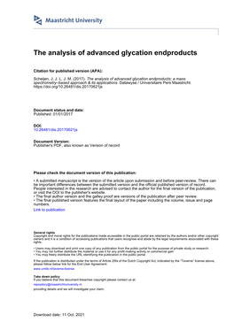 The Analysis of Advanced Glycation Endproducts