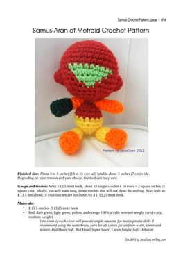 Samus Aran of Metroid Crochet Pattern