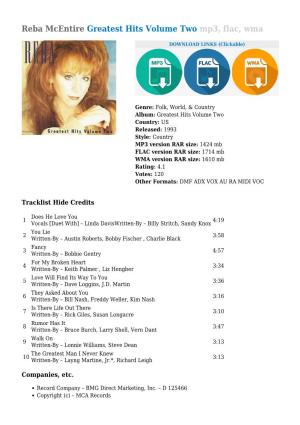 Reba Mcentire Greatest Hits Volume Two Mp3, Flac, Wma
