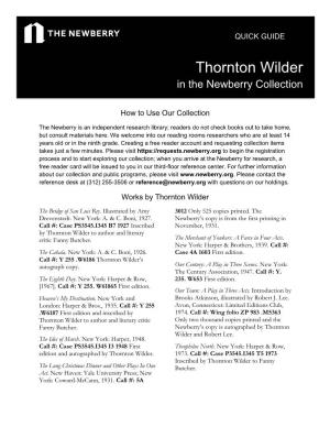Thornton Wilder in the Newberry Collection