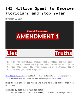 $43 Million Spent to Deceive Floridians and Stop Solar