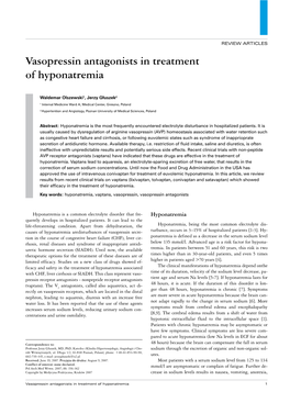 Vasopressin Antagonists in Treatment of Hyponatremia