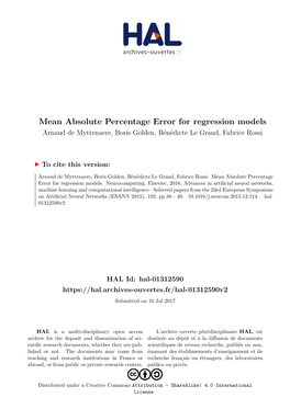 Mean Absolute Percentage Error for Regression Models Arnaud De Myttenaere, Boris Golden, Bénédicte Le Grand, Fabrice Rossi