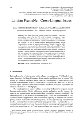 Latvian Framenet: Cross-Lingual Issues