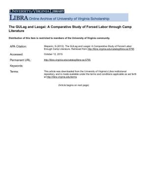 The Gulag and Laogai: a Comparative Study of Forced Labor Through Camp Literature