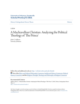 A Machiavellian Christian: Analyzing the Political Theology of 'The Rp Ince' John G