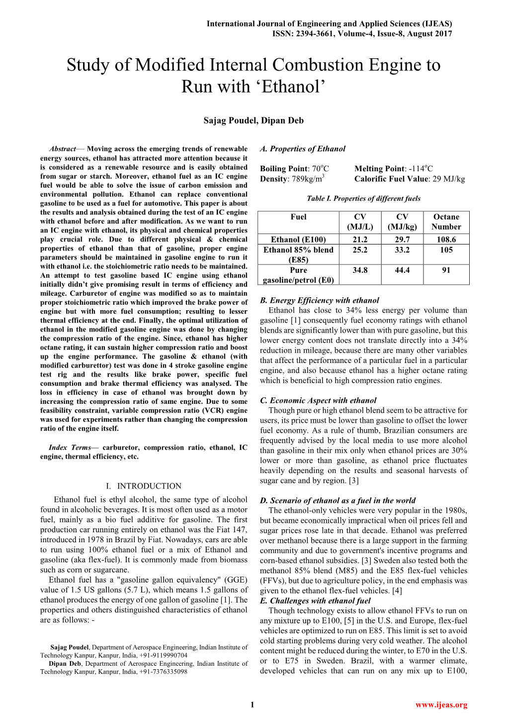 Study of Modified Internal Combustion Engine to Run with Ethanol