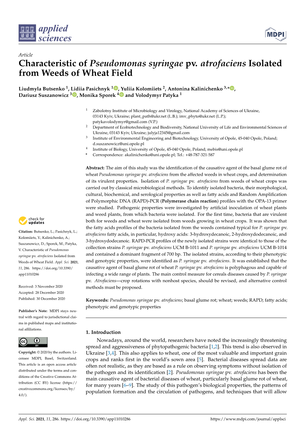 Characteristic of Pseudomonas Syringae Pv. Atrofaciens Isolated from Weeds of Wheat Field