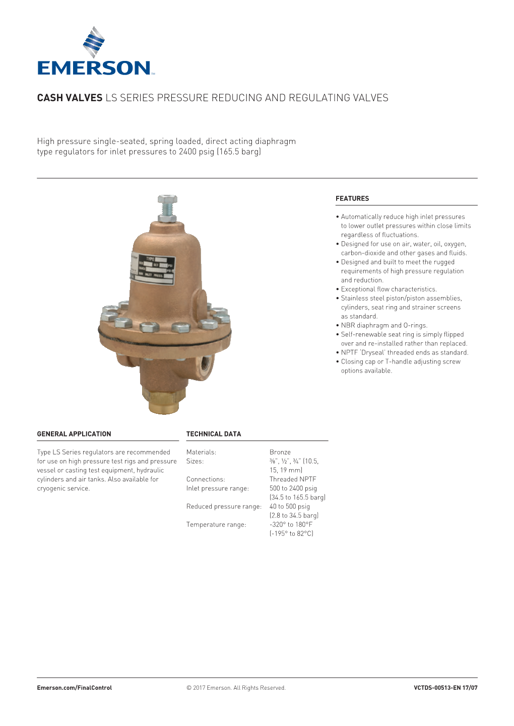 Cash Valves Ls Series Pressure Reducing and Regulating Valves