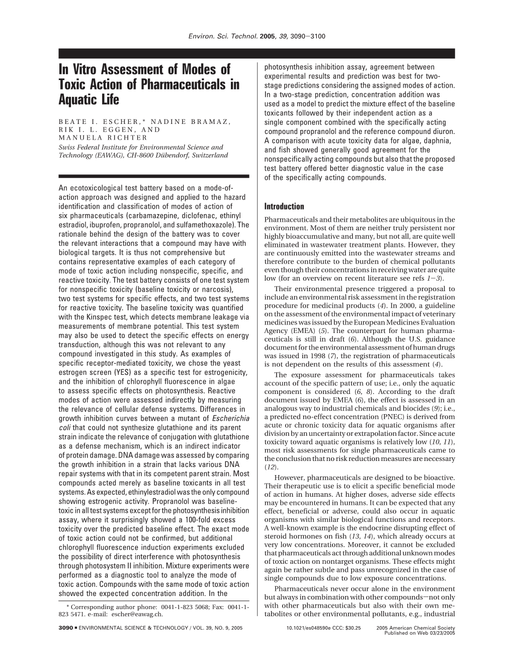 In Vitro Assessment of Modes of Toxic Action of Pharmaceuticals In