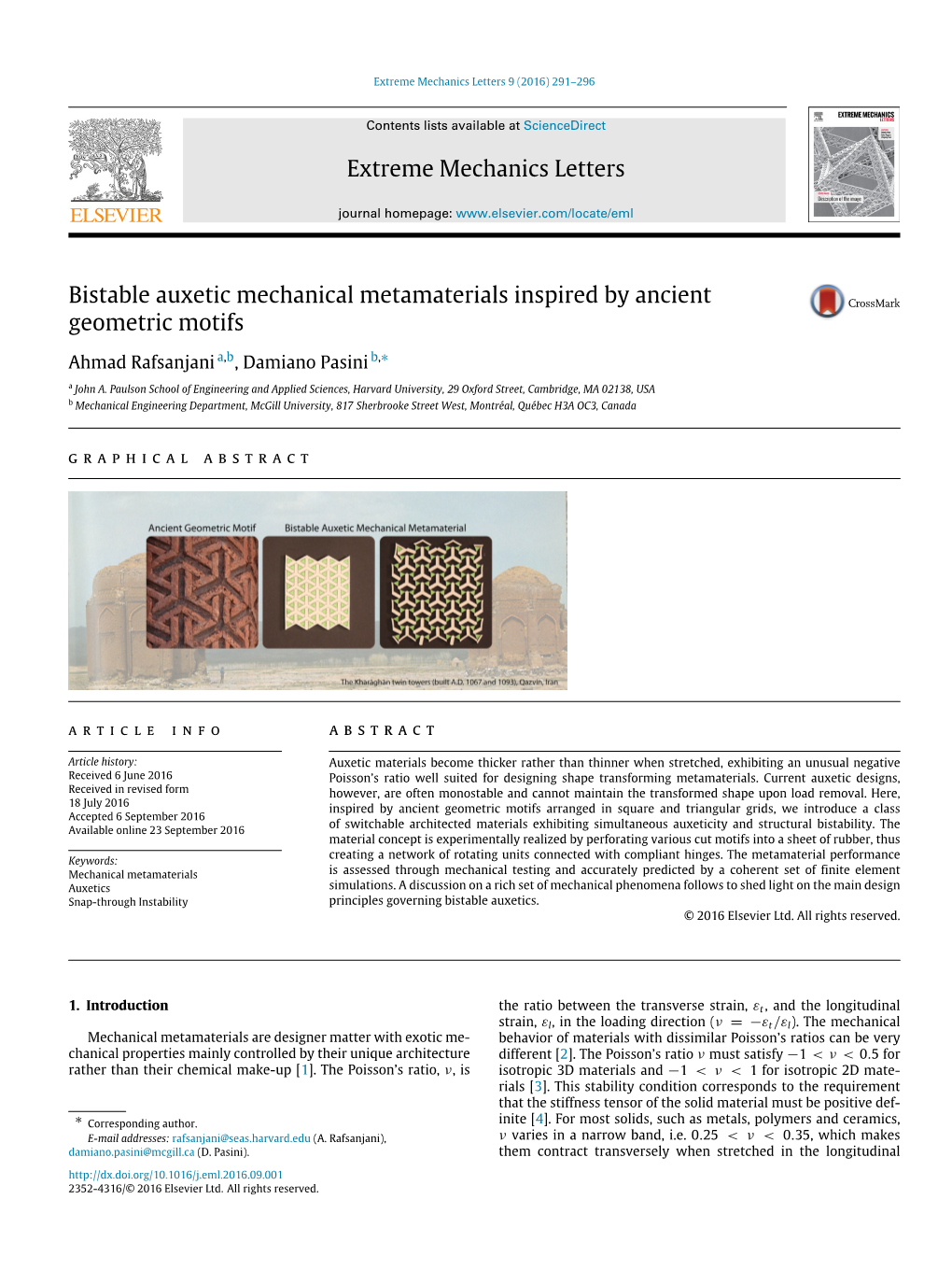 Bistable Auxetic Mechanical Metamaterials Inspired by Ancient Geometric Motifs