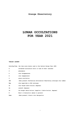 Lunar Occultations for Year 2021