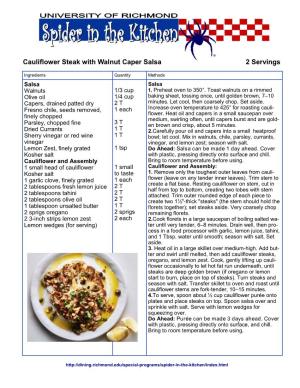 Cauliflower Steak with Walnut Caper Salsa 2 Servings