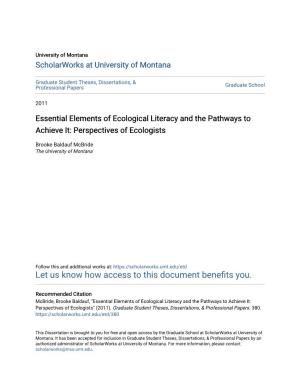 Essential Elements of Ecological Literacy and the Pathways to Achieve It: Perspectives of Ecologists