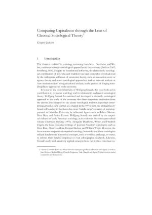 Comparing Capitalisms Through the Lens of Classical Sociological Theory1