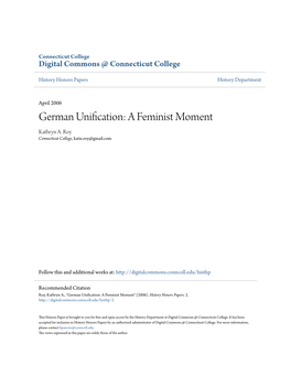 German Unification: a Feminist Moment Kathryn A