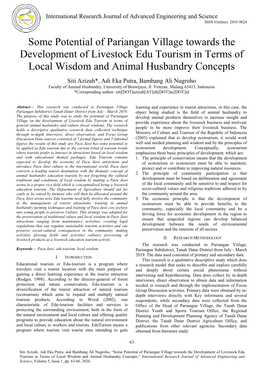 Some Potential of Pariangan Village Towards the Development of Livestock Edu Tourism in Terms of Local Wisdom and Animal Husbandry Concepts