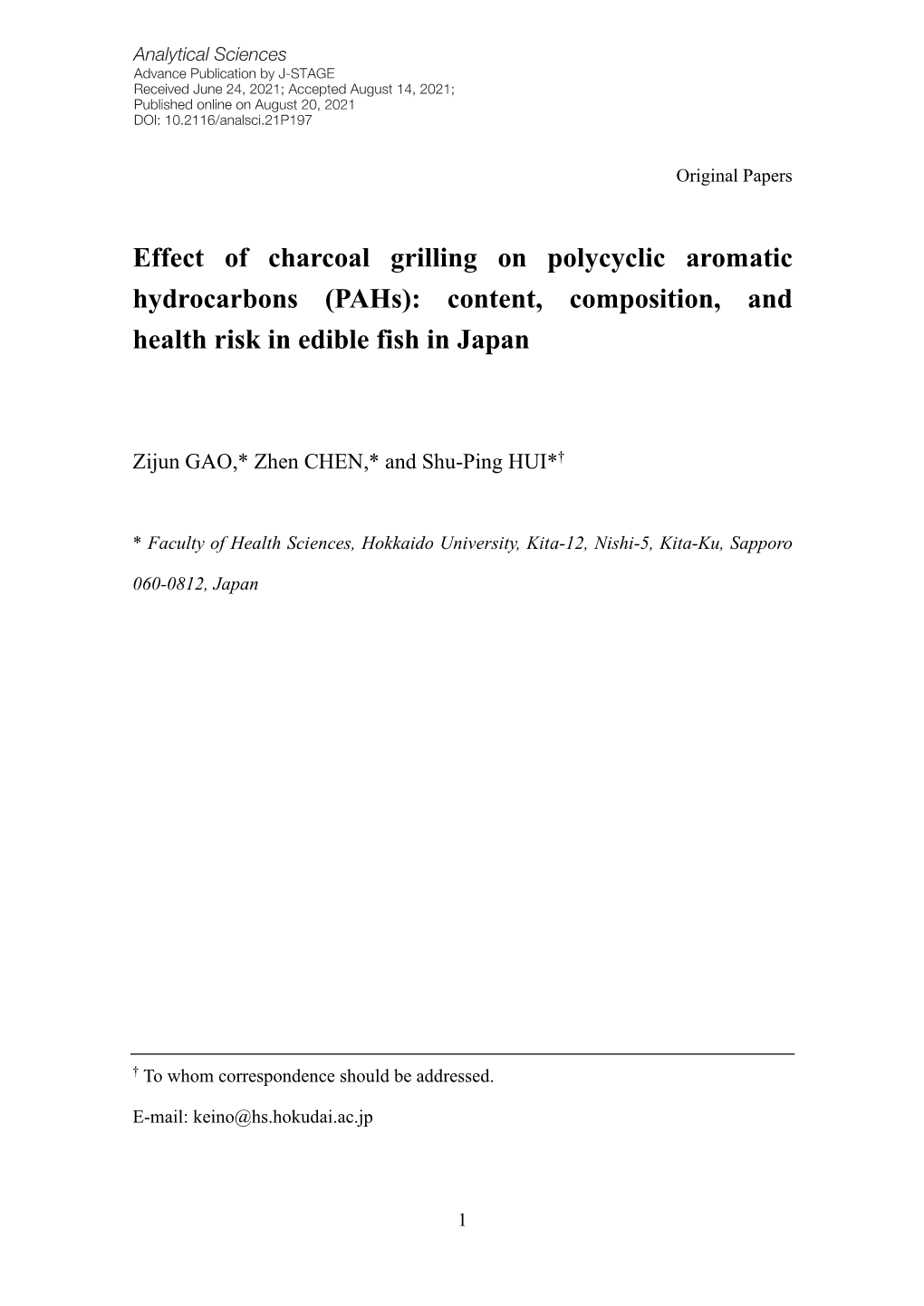 Effect of Charcoal Grilling on Polycyclic Aromatic Hydrocarbons (Pahs): Content, Composition, and Health Risk in Edible Fish in Japan