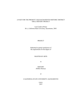 A Past for the Present: Old Sacramento Historic District Oral History Project
