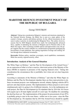 Maritime Defence Investment Policy of the Republic of Bulgaria