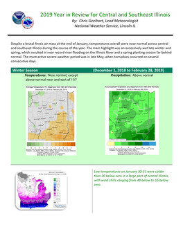 2019 Year in Review for Central and Southeast Illinois By: Chris Geelhart, Lead Meteorologist National Weather Service, Lincoln IL