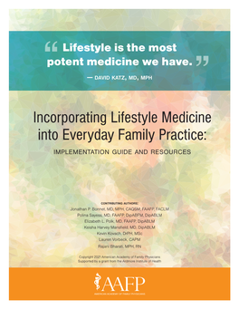 Incorporating Lifestyle Medicine Into Everyday Family Practice: Implementation Guide and Resources