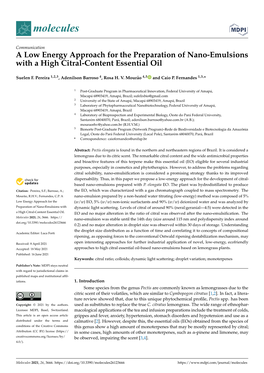 A Low Energy Approach for the Preparation of Nano-Emulsions with a High Citral-Content Essential Oil