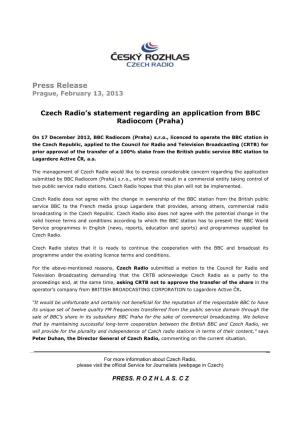 130213 Press Release Czech Radio´S Statement Regarding An