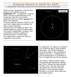 Neptune Closest to Earth for 2020 - a September 2020 Sky Event from the Astronomy Club of Asheville