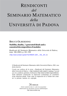 Stability, Duality, 2-Generated Ideals and a Canonical Decomposition of Modules Rendiconti Del Seminario Matematico Della Università Di Padova, Tome 106 (2001), P