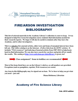 Fire/Arson Investigation Bibliography