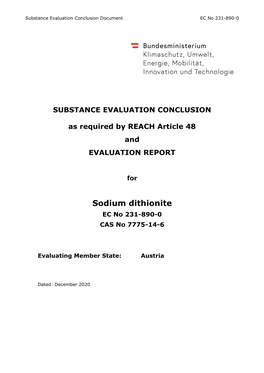 Sodium Dithionite EC No 231-890-0 CAS No 7775-14-6