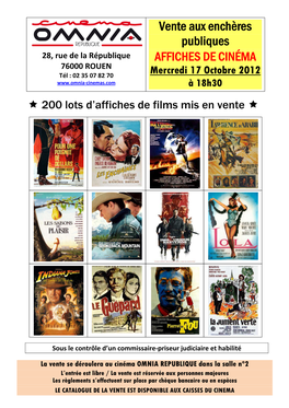 Catalogue Affiches Films Vente Du 17 Octobre Omnia Rouen Médias