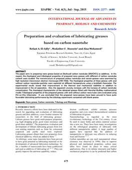 Preparation and Evaluation of Lubricating Greases Based on Carbon Nanotube