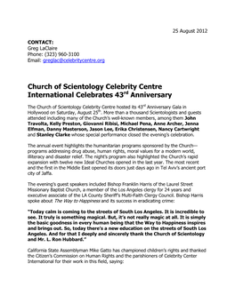Church of Scientology Celebrity Centre International Celebrates 43 Rd Anniversary